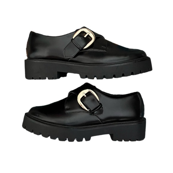 H&M Shoes Women's 6 Chunky Monkstrap Black Vegan Leather Academia Retro Y2K - Picture 1 of 7